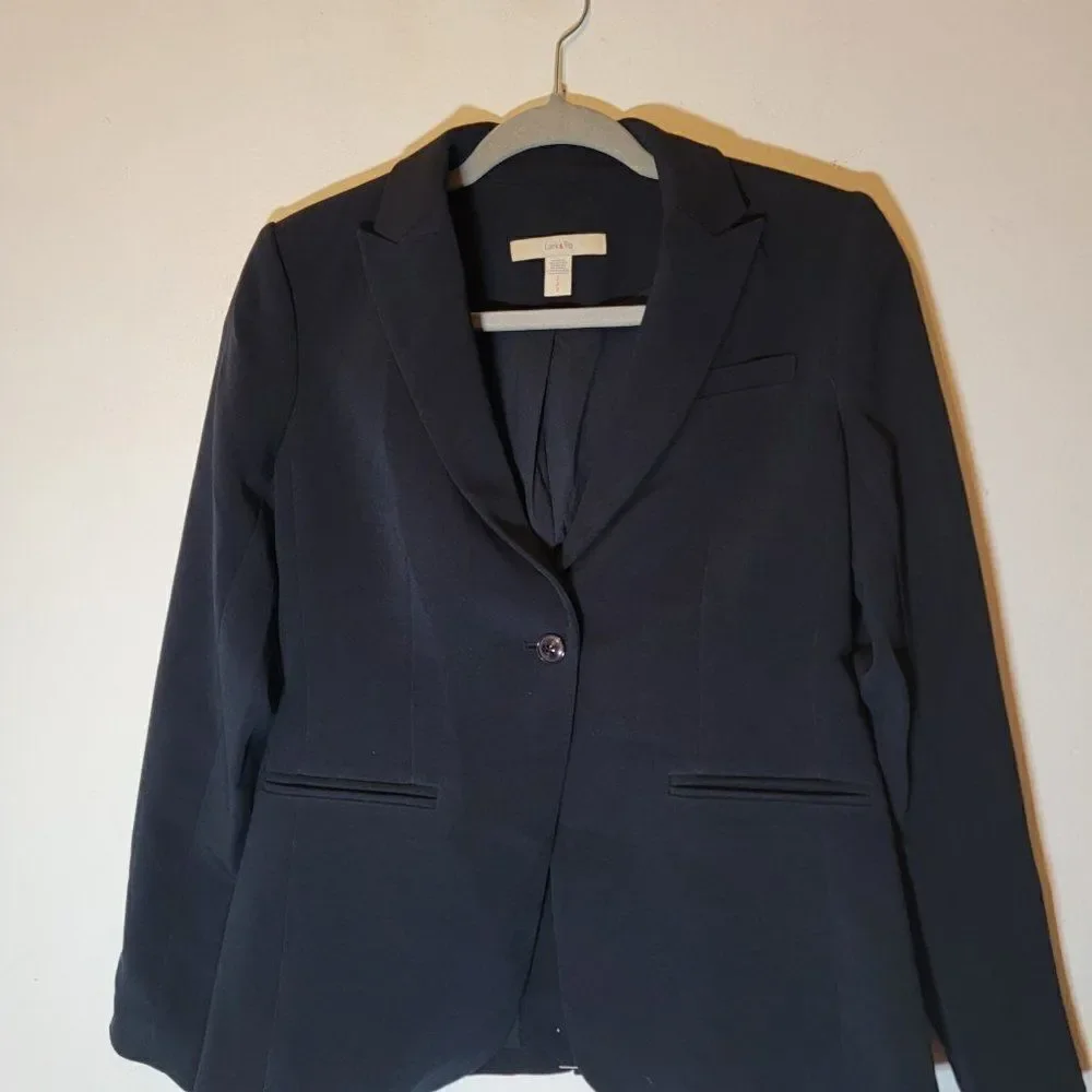Lark + Ro Mens Navy Blue Long Sleeve Ventless One Button Boyfriend Blazer Size 2